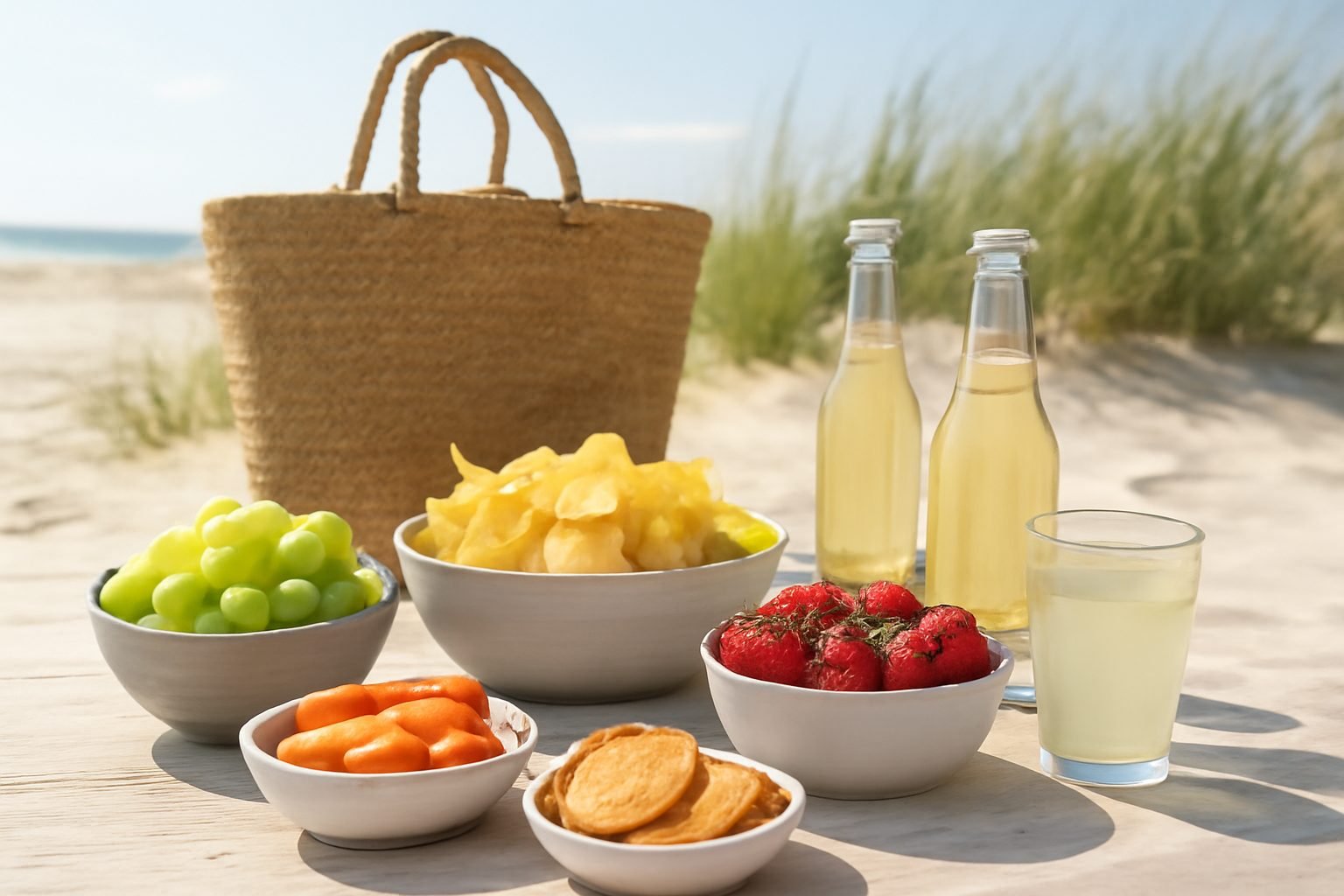 Snacks und Getränke für den Strand